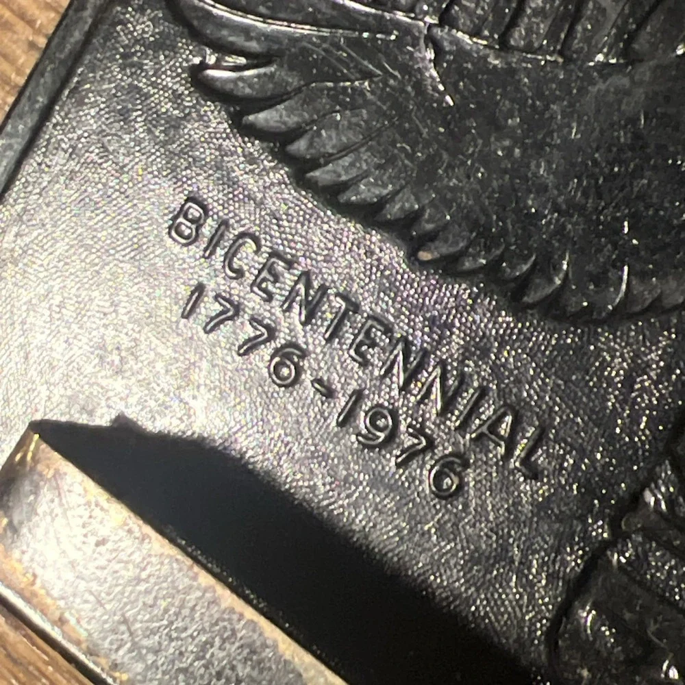 VTG 1970s NRA Metal Belt Buckle Freedom Bicentennial 1776-1976 Patriotic Bronze